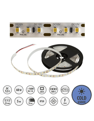 Taśma LED 10mm biały zimny 6500K 5m 12V 12W/m Rejs TR20.0002.00.928