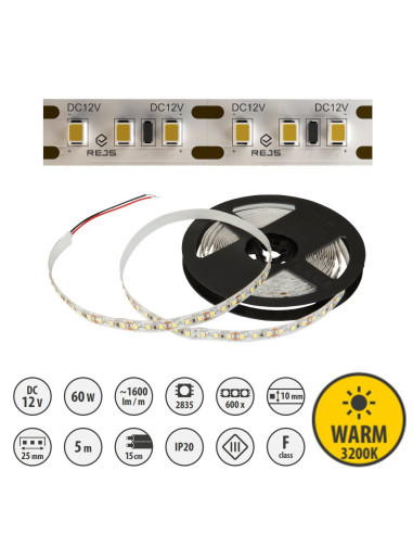 Taśma LED 10mm 600 diod biały ciepły 3200K 5m 12V 12W/m Rejs TR20.0002.00.168