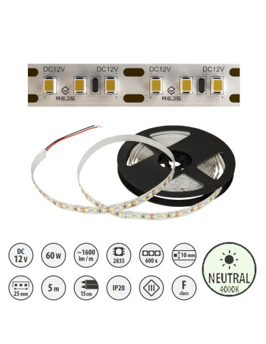 Taśma LED 10mm 600 diod biały neutralny 4000K 5m 12V 12W/m Rejs TR20.0002.00.928